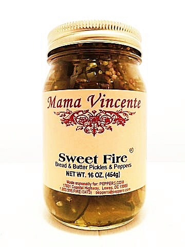 Mama Vincente Sweet Fire Bread & Butter Pickles & Jalapeño Peppers - 16 Ounce Jar