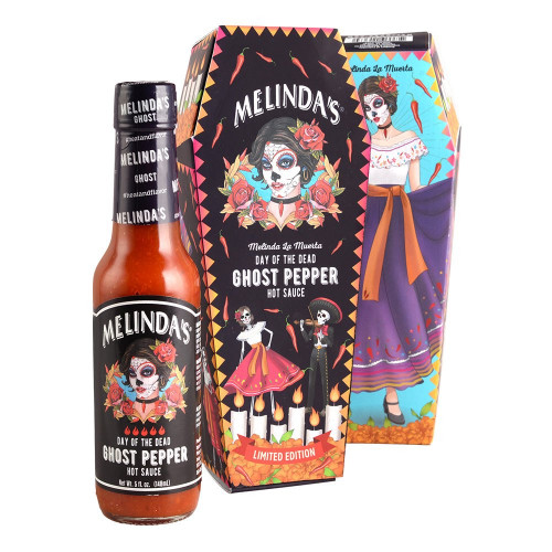 Melinda's Day Of The Dead Ghost Pepper Hot Sauce with Coffin - 5 Ounce Bottle